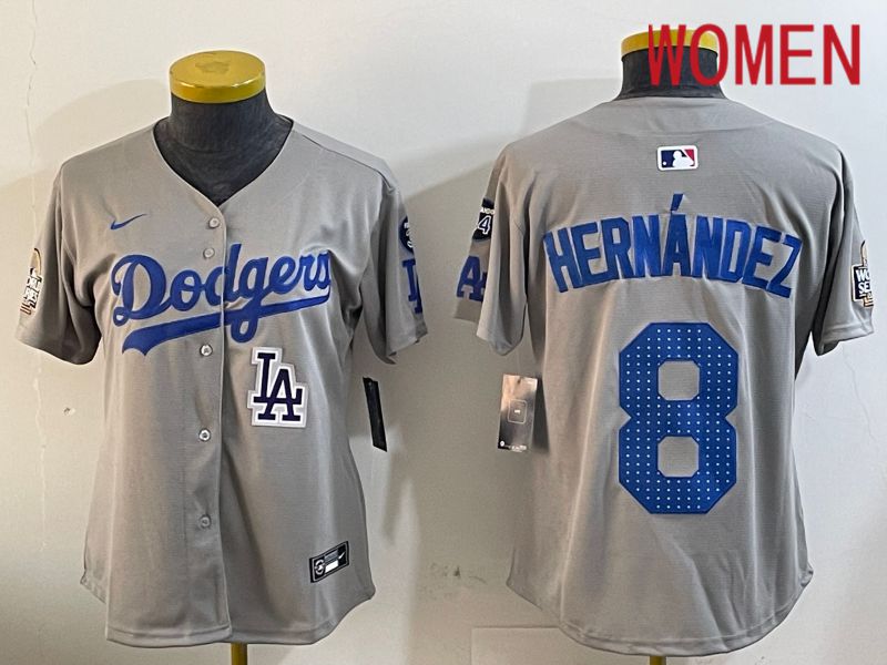 Women Los Angeles Dodgers #8 Hernandez Grey Game 2024 Nike MLB Jersey style 1205->women mlb jersey->Women Jersey